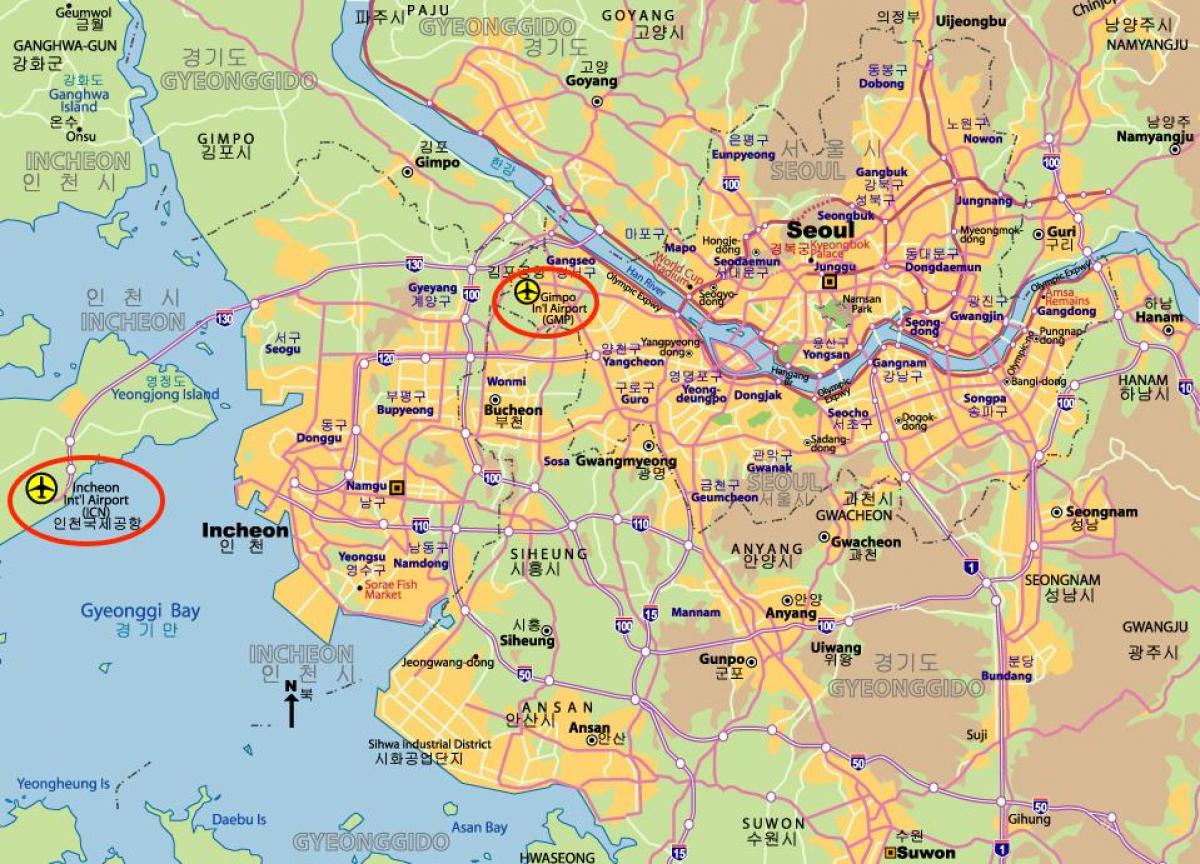 Mapa lotnisk w Seulu