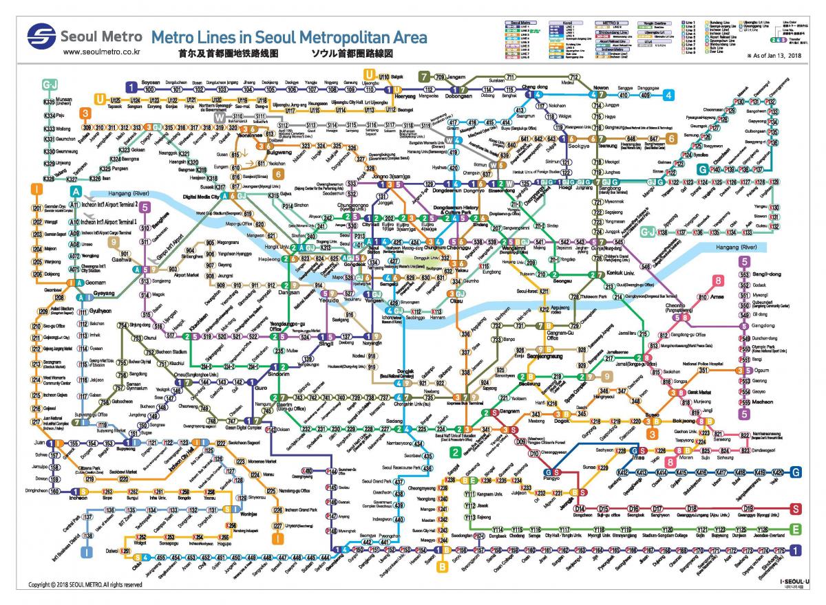Mapa stacji kolejowych w Seulu